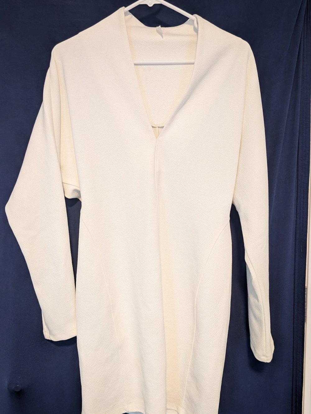 Long Sleeve Cream V-Neck Women's Dress
